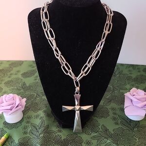 Silver-Tone Cross Pendant Necklace - Statement Women s Jewelry